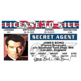 Pierce Brosnan Agent 007 James Bond fun collectors card Drivers License to Kill