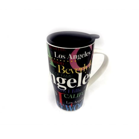 Black neon Los Angeles porcelain travel mug 