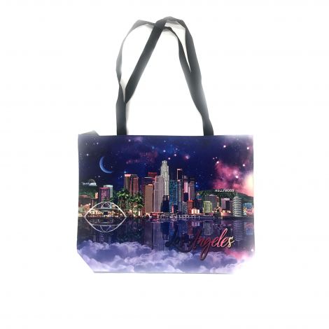  Los Angeles purple with Downtown Los Angeles skyline Tote Bag