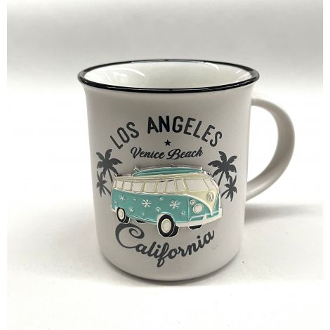  White LA mug Metal Plate white and Teal