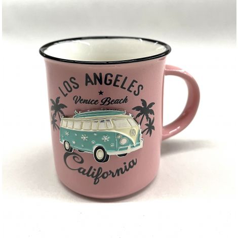 Pink LA mug Metal Plate white and Teal