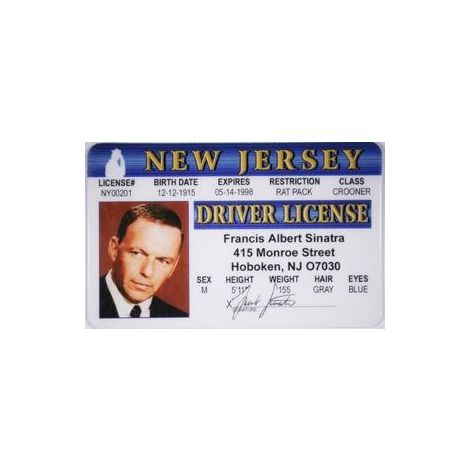  Frank Sinatra Novelty Driver License