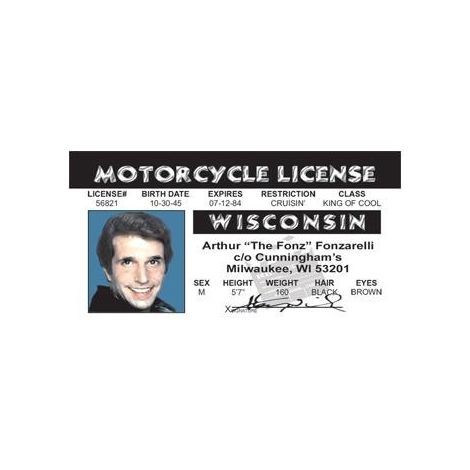  “The Fonz” Motorcycle driver License