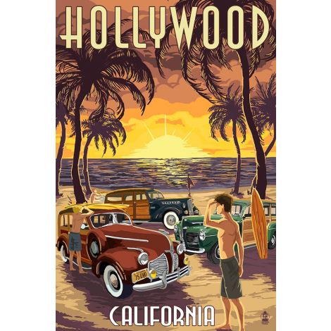 Hollywood Beach Sunset Wood Plaque