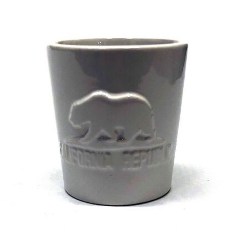 White ceramic Shot Glass With emboss California Republic bear