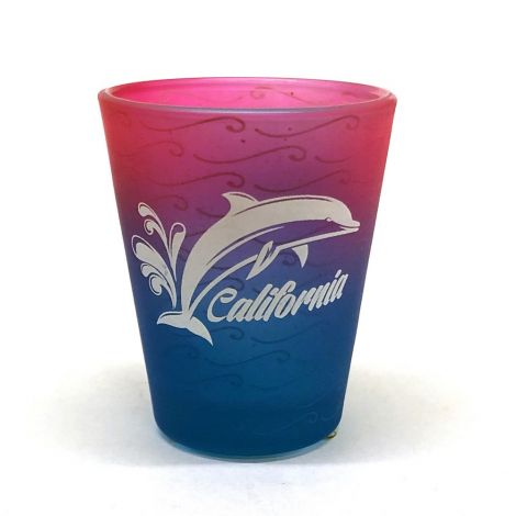  California Frosted Pink And Purple Shot Glass with a Dolphin.