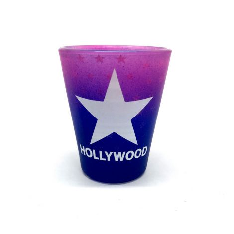 Hollywood Frosted Pink And Purple Shot Glass with a white star