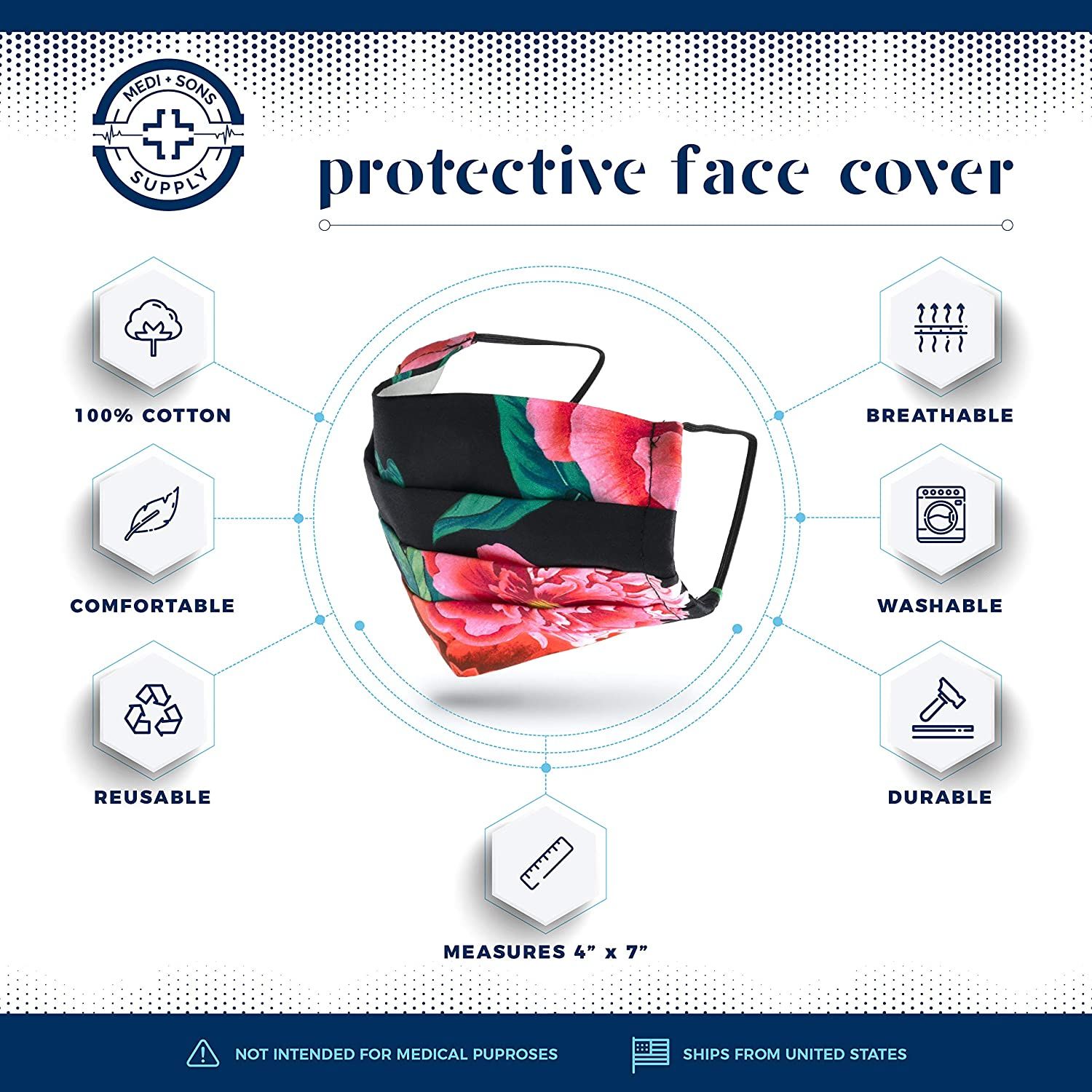 5 Pack Women Unisex Outdoor Breathable Washable Reusable Floral Adult Premium Cotton Linen Cloth Fabric face Covering