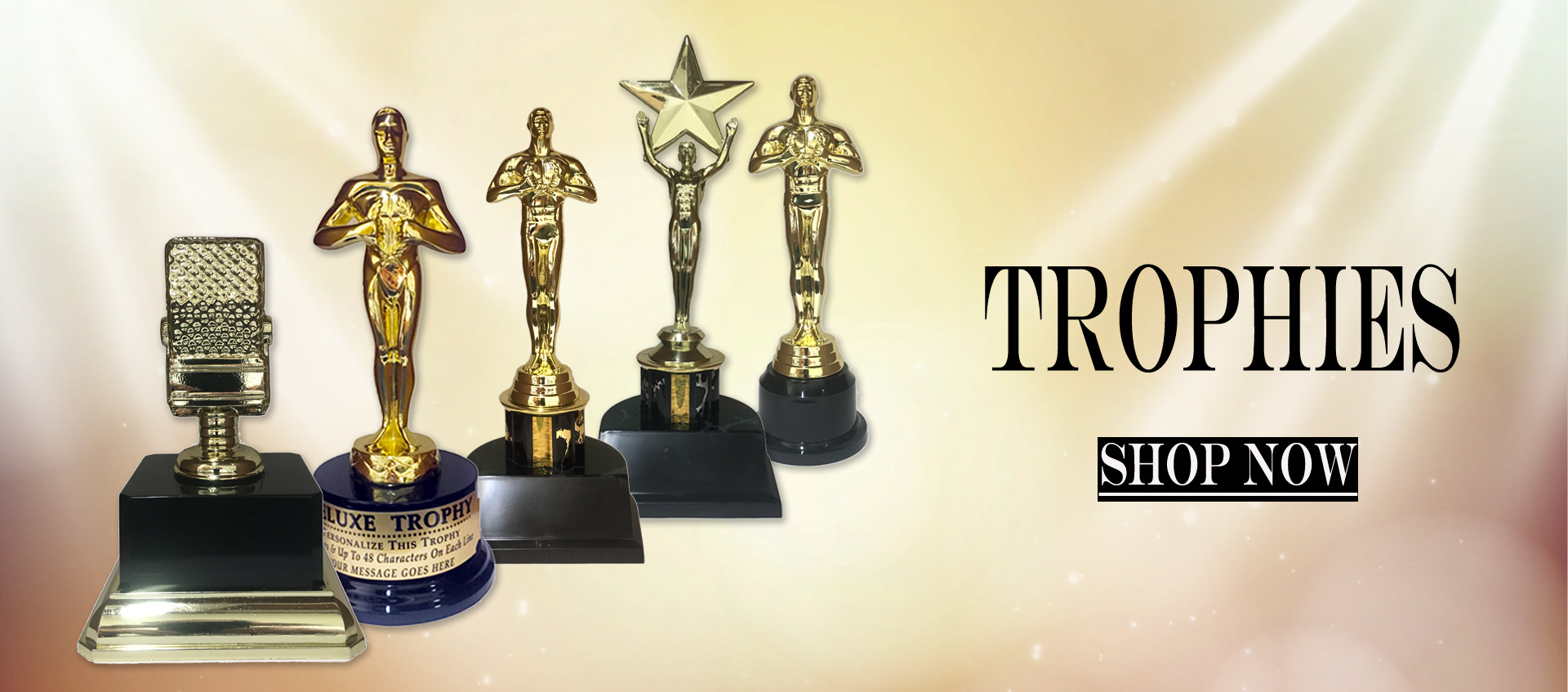 slider containing four different Trophies with shop now button